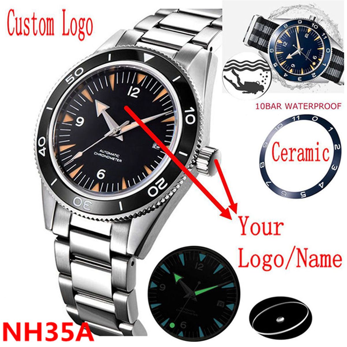 Luxury Watch Life - Reloj con movimiento NH35 con logotipo