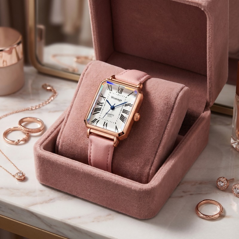 Luxury Watch With Leather Strap - Relojes de cuarzo rectangulares a la