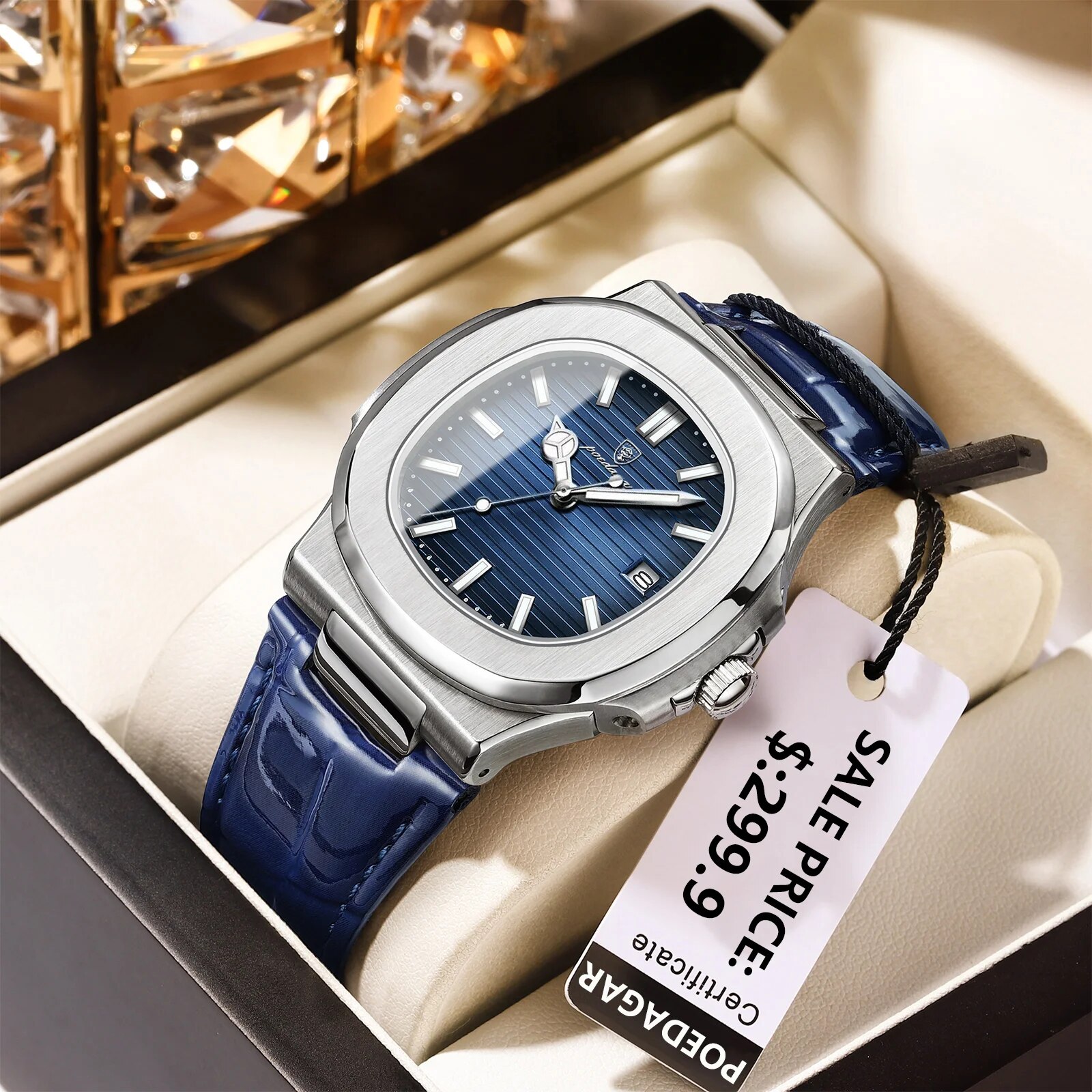 Luxury Watch Organizer For Men - POEDAGAR, Reloj cuadrado de lujo para