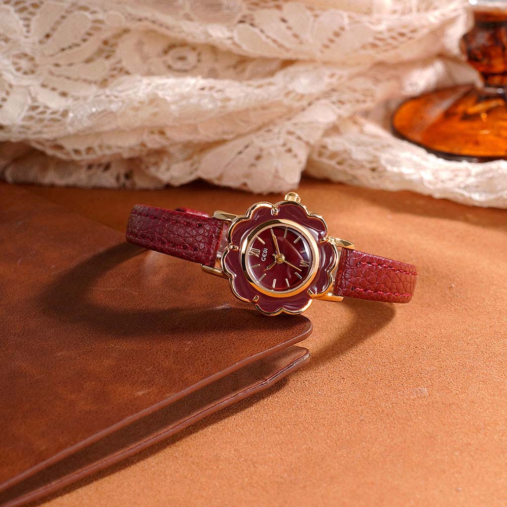 Luxury Watch With Leather Strap - GEDI Reloj floral retro de alta
