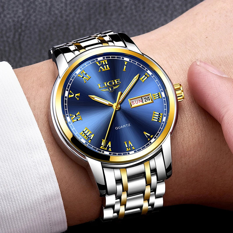 Luxury Watch Organizer For Men - LIGE-reloj analógico de acero inoxidable para
