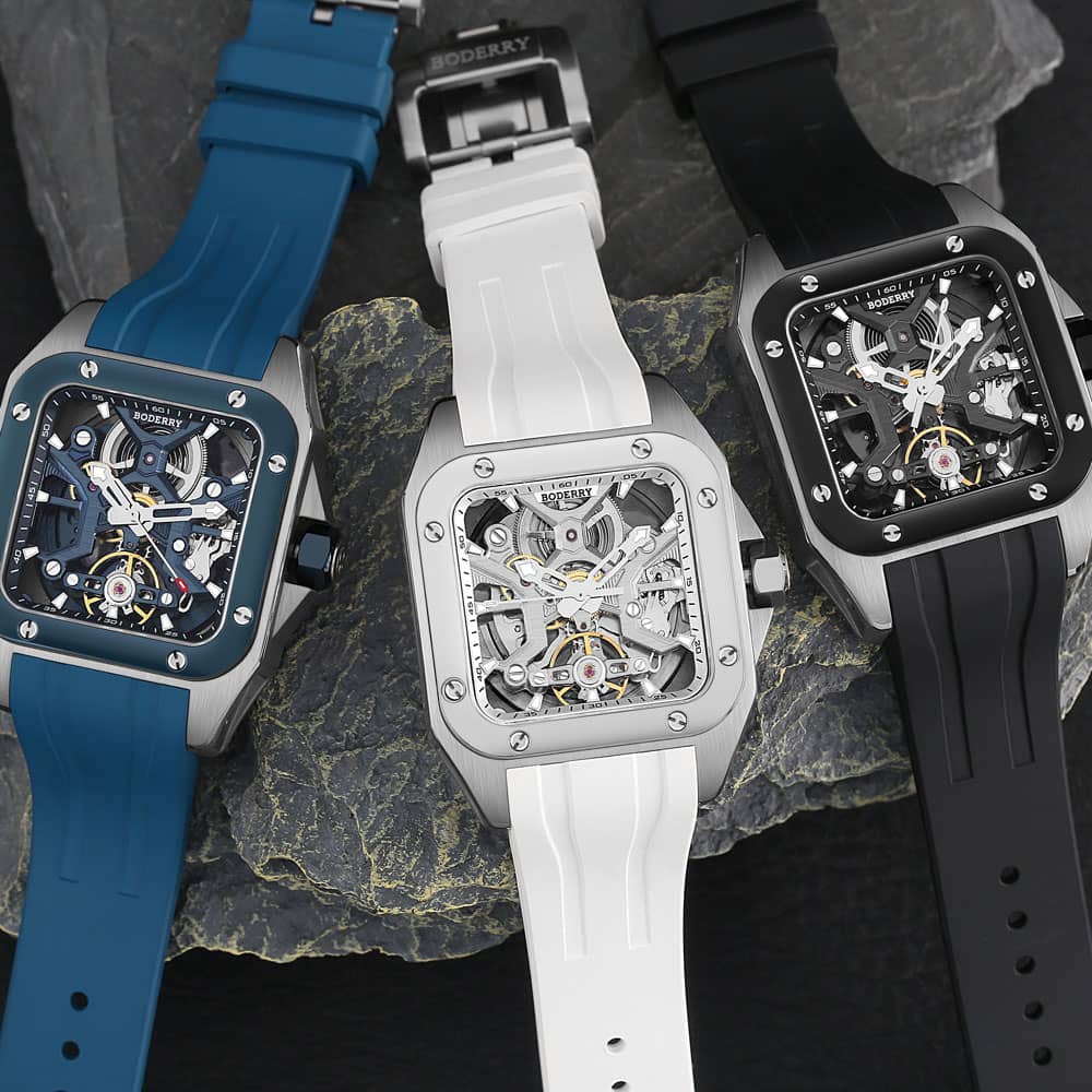 BODERRY-relojes de esqueleto p - Luxury Watch Rubber Strap reseña y precio