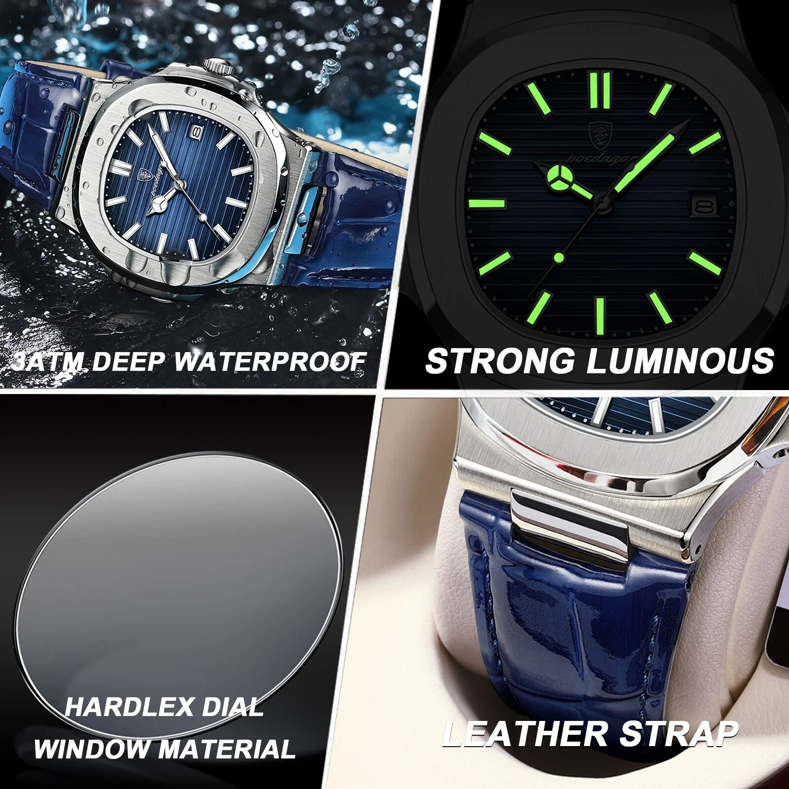 POEDAGAR, Reloj cuadrado de lu - Luxury Watch Organizer For Men reseña y precio