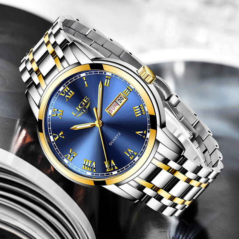 LIGE-reloj analógico de acero  - Luxury Watch Organizer For Men reseña y precio