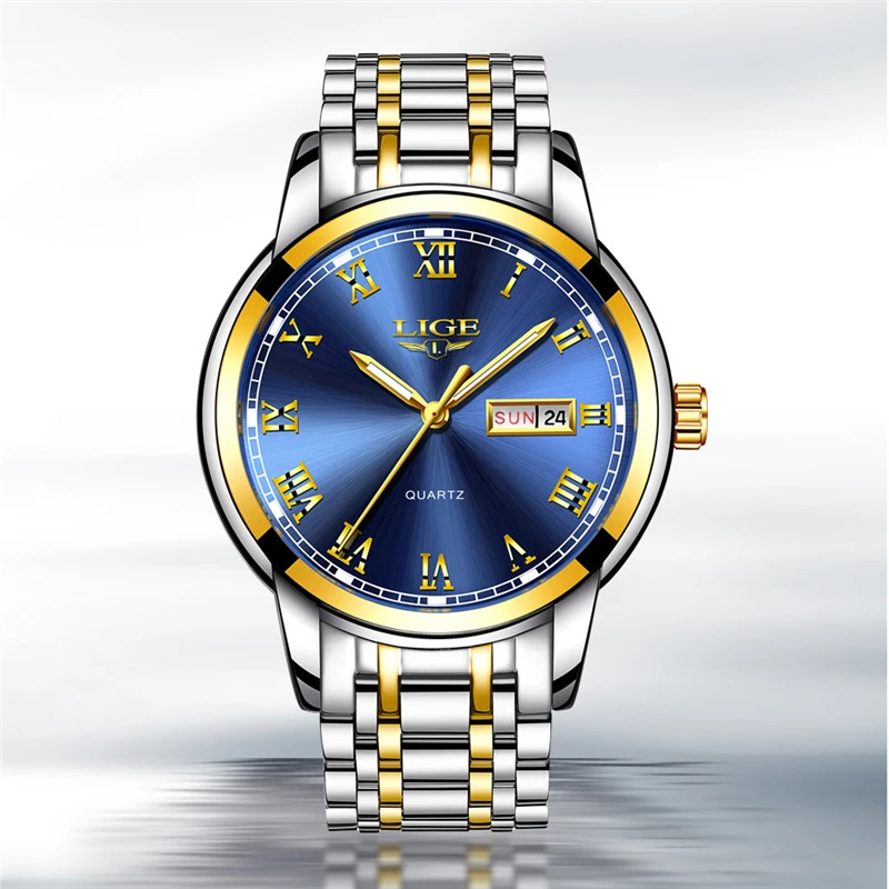 LIGE-reloj analógico de acero  - Luxury Watch Organizer For Men reseña y precio